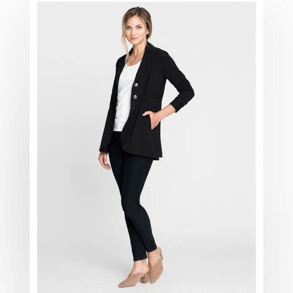 🆕 NWT Nic+Zoe Three Button Seamed Riding Jacket Blazer Petite Black Onyx PP - Picture 2 of 15